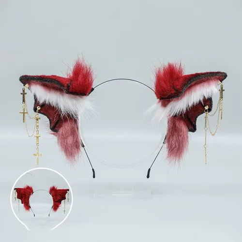 Vista 2 de Faylay Diadema de piel sintética con orejas de perro para mujer, para cosplay, orejas de animal