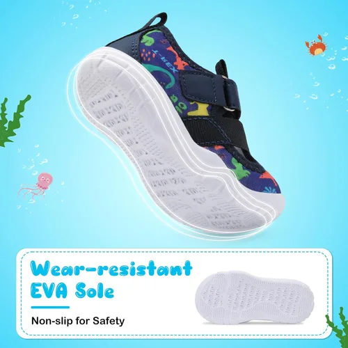 Vista 5 de JIASUQI Zapatos de agua para bebés y niños pequeños, sandalias de agua de secado rápido para niños pequeños, zapatos de playa y piscina