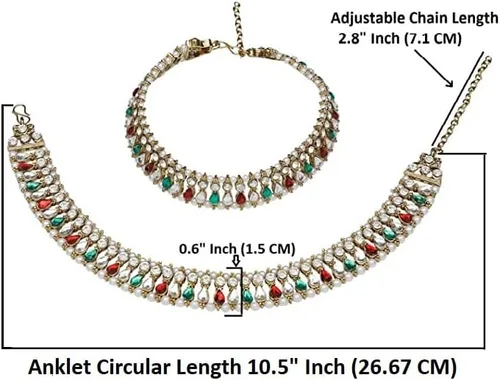 Vista 5 de Efulgenz Indian Bollywood Faux Kundan Pearl Wedding Bridal Anklet Pair with Bells Bracelet PayPal Foot Jewelry