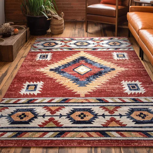 Vista 10 de Well Woven Tulsa Lea Azul Alfombra Tradicional Tribal del Suroeste 5x7 (5'3" x 7'3")