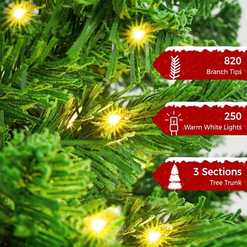 Vista 5 de Yaheetech Árbol de Navidad artificial preiluminado de 6 pies con luces incandescentes blancas cálidas, árbol de Navidad preiluminado completo Verde