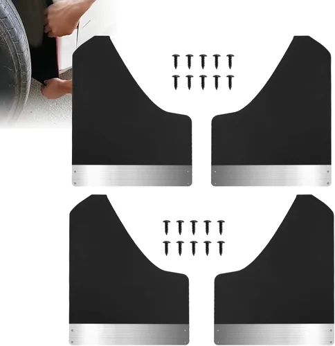 Vista 9 de RULLINE - Aletas de barro para automóvil, ajuste universal, color negro, 4 unidades, guardabarros, con 20 clips de remache de sujeción de 0.236