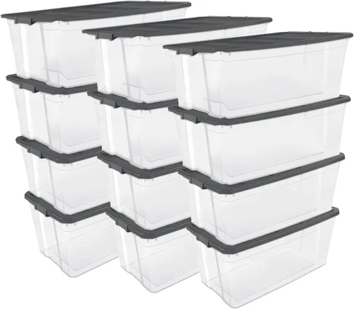 Vista 24 de Sterilite - Caja apilable modular con tapa de cierre, 16 cuartos de galón, paquete de 6 Contenedores de almacenamiento de plástico transparente