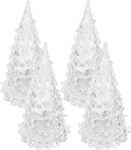 Vista 9 de Uonlytech 4 piezas de mini árbol de Navidad iluminado LED acrílico de Navidad cambiante árbol de Navidad de mesa para decoración de centros de mesa