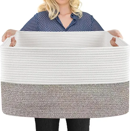 Vista 13 de MEGASKET Cestas de almacenamiento extra grandes, cestas negras de 22 x 17 x 12 pulgadas para organizar, cesta tejida rectangular para mantas