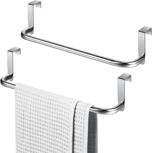 Vista 8 de 2 piezas barra toallero de metal para gabinete de cocina, barra toallero de acero para colgar en el interior o exterior de las puertas, hogar, Negro