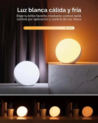 Vista 3 de Hifree Lámpara de mesa inteligente, lámpara de escritorio regulable con aplicación/control de voz, lámpara táctil LED RGB que cambia
