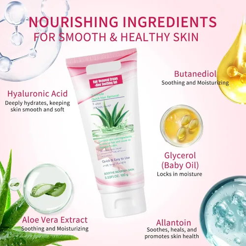 Vista 5 de Crema depilatoria para mujeres, crema depilatoria de aloe vera para áreas íntimas y áreas púbicas, depilación para cuerpo, piernas, brazos, axilas