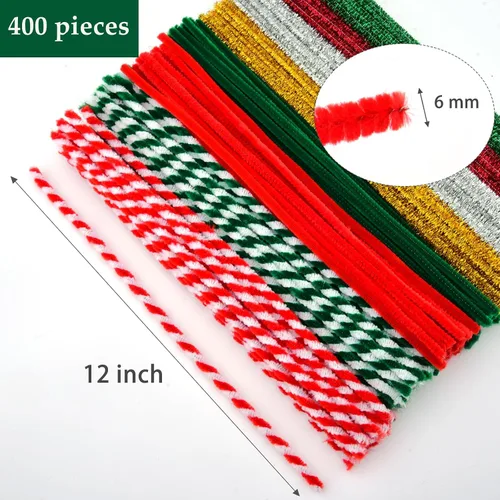 Vista 3 de Hapeper 400 Piezas de Limpiadores de Tubo de Navidad Tallos de Chenilla para Proyectos de Artes y Manualidades DIY (Colores Navideños 2)