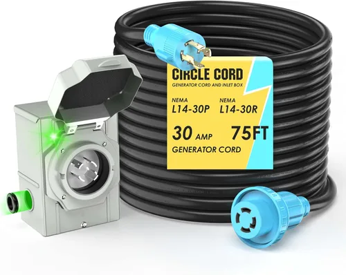 Vista 15 de CircleCord Cable de extensión para generador de 4 clavijas de 6.6 pies 30 amperios y caja de entrada con conector de bloqueo, servicio pesado NEMA