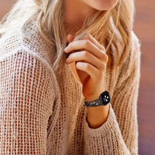 Vista 5 de Pulsera de acero inoxidable compatible con Fitbit Sense 2/Sense/Versa 4/Versa 3, bandas de repuesto brillantes para mujer, pulseras elegantes