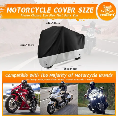 Vista 2 de Funda Impermeable para Motocicleta Protección al Aire Libre con Orificios para Candado y Bolsa de Almacenamiento Se Adapta a Motocicletas de hasta
