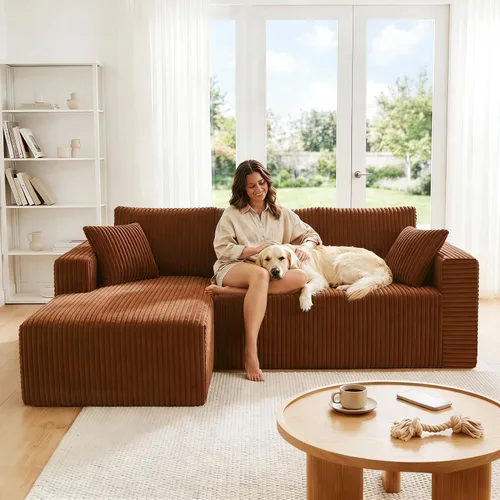 Vista 10 de Sofá otomano modular de pana de 28 pulgadas sin hueso, sofá otomano seccional para sala de estar, color beige