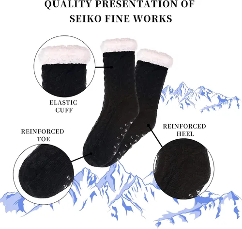 Vista 6 de SDBING - Calcetines de invierno para mujer, supersuaves, cálidos, acogedores, mullidos, y forrados con vellón y suela antideslizante