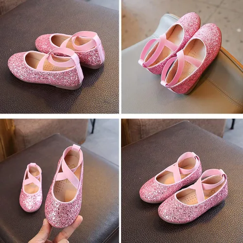 Vista 4 de YIBLBOX Zapatos planos de ballet con purpurina para niña, bailarina, Mary Jane, princesa, vestido de boda, zapatos de vestir brillantes