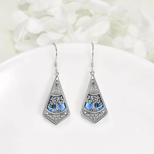 Vista 4 de Aretes de árbol de la vida, colibrí, margarita, mariposa, loto, plata de ley 925, diseño de flor de filigrana, regalo de joyería para mujer