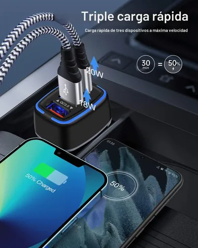Vista 5 de Cargador de coche de 56W PD USB C, bloque de carga súper rápido de 3