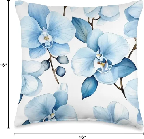 Vista 4 de Aesthetic Pattern Orchid Flower For Women Lindo patrón de orquídea azul bebé, cojín de 16 x 16 pulgadas, multicolor