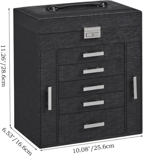 Vista 4 de ANWBROAD UJJB008B - Caja organizadora de joyas de 6 niveles con cerradura de espejo, soporte de joyería para aretes, anillos, pulseras, organizador