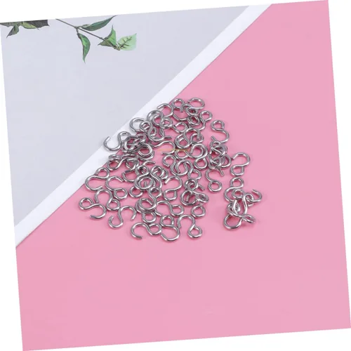 Vista 4 de 100 ganchos de acero inoxidable en forma de S, conectores de metal versátiles para manualidades, joyería colgante, llaveros y organización del hogar