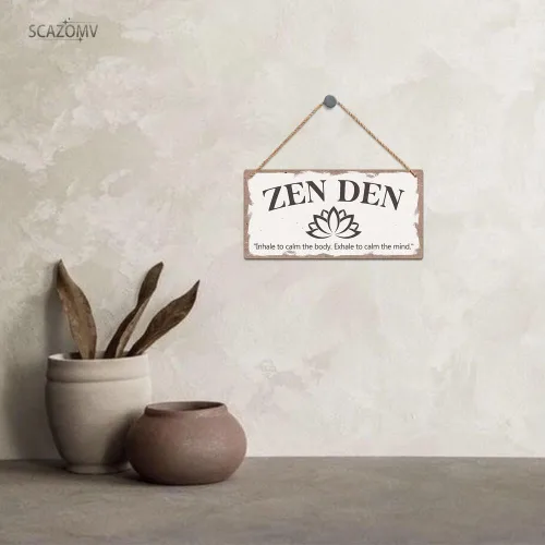 Vista 3 de SCAZOMV Letrero decorativo de madera, letrero Zen Den, decoración de sala de meditación, 10 x 5 pulgadas