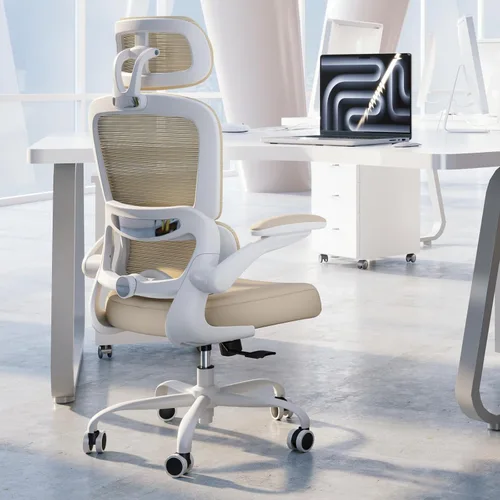 Vista 9 de TRALT - Silla de oficina ergonómica con soporte lumbar, color beige, 1