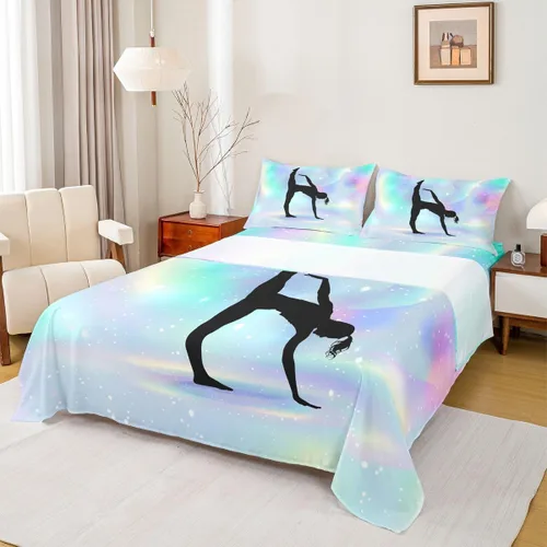 Vista 17 de Juego de sábana bajera ajustable de teñido anudado para niñas, juego de ropa de cama con diseño de arco iris degradado de arcoíris, lindo juego