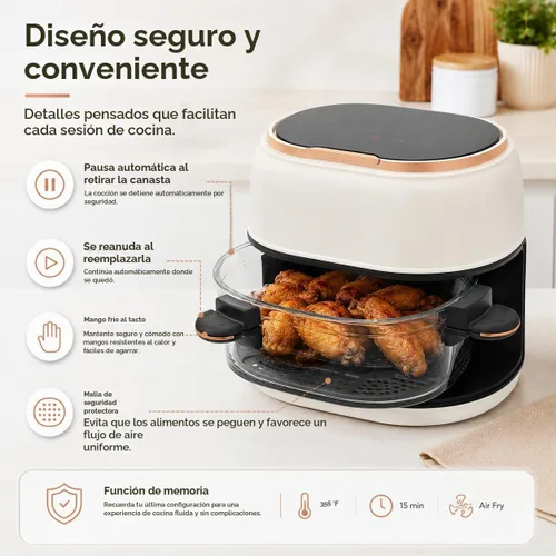 Vista 8 de Freidora de aire de 4.2 cuartos con cesta de vidrio y pantalla táctil, freidora eléctrica de aire caliente de 900 W, multifuncional, ventana