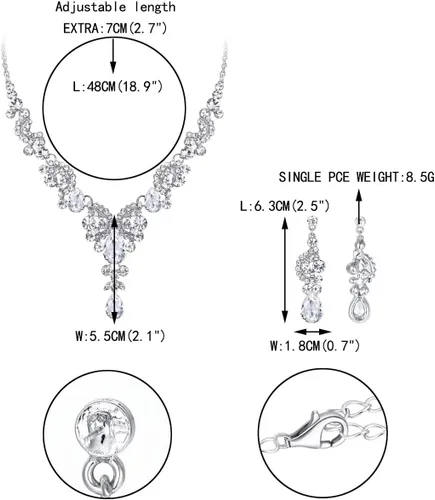 Vista 6 de Ever Faith - Conjunto de collar y aretes de lágrima con cristales de diamantes de imitación para novia, ondas florales