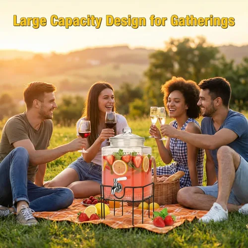 Vista 8 de Dispensador de bebidas, dispensadores de bebidas para fiestas, dispensador de bebidas de vidrio de 1 galón con soporte y tapa de vidrio, grifo 100%