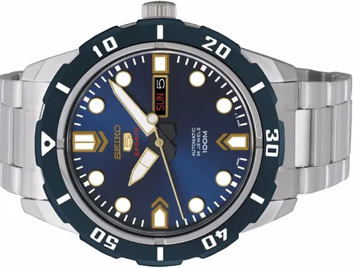 Vista 2 de Seiko 5 deportes automático esfera azul acero inoxidable 100M reloj para hombre SRP677