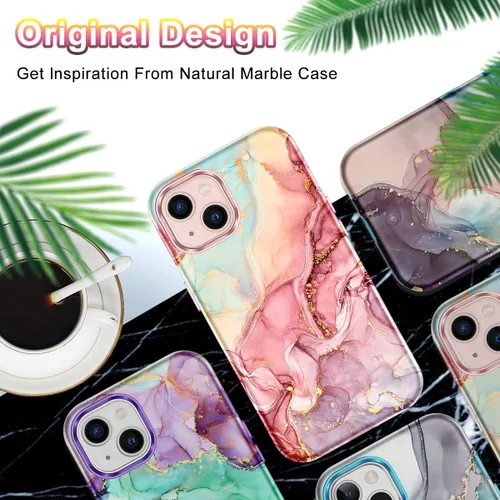 Vista 7 de CASEFIV Compatible con funda para iPhone 13, patrón de mármol 3 en 1, resistente a golpes y caídas, cuerpo completo, policarbonato duro y silicona
