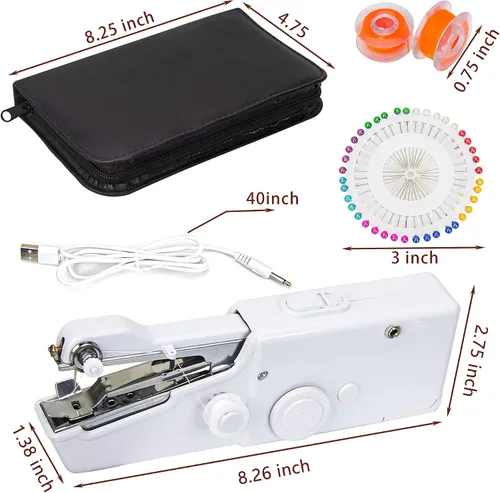 Vista 2 de Dispositivo de costura de mano, máquina de coser portátil con 177 piezas, kit de costura, suministros de máquina de coser eléctrica de mano