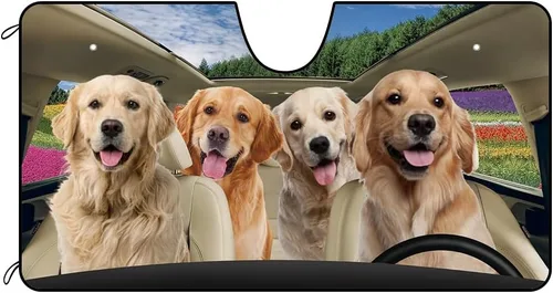 Vista 14 de Parasol para parabrisas delantero de automóvil para perro, caniche de almendra, hermosas flores, decoración para vehículo, reflector de rayos UV