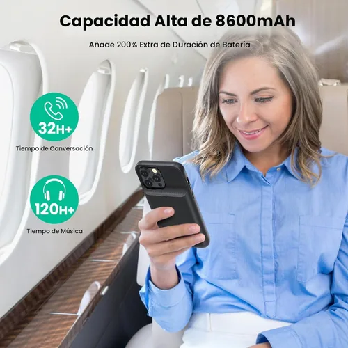 Vista 5 de Funda de batería para iPhone 14 Pro Max, 14 Plus y 13 Pro Max, funda de carga inteligente recargable real de 8600 mAh, batería protectora portátil