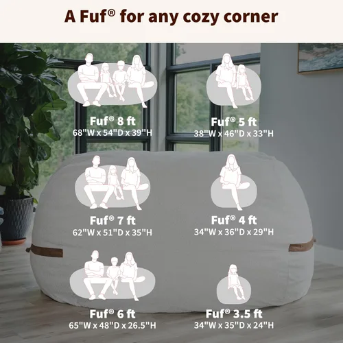 Vista 8 de Big Joe Fuf Silla Puf de Espuma de 5 Pies de Tamaño Extra Grande con Funda Extraíble para Niños, Adolescentes, Adultos, Onyx Lenox, Poliéster Tejido