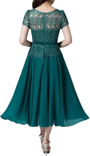 Vista 2 de Vestidos para madre de la novia, vestido de gasa de encaje formal, vestido de graduación, vestido de madre del novio de manga corta