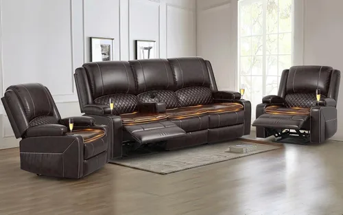 Vista 18 de Yolsali Sofá reclinable, sofá reclinable manual de 3 plazas con cojín de 2 niveles, sofás reclinables para sala de estar con consola removible