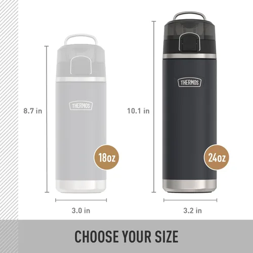 Vista 5 de THERMOS ICON SERIES, botella de agua de acero inoxidable con boquilla, 24 onzas, color verde alpino, botella de agua aislada al vacío con tapa