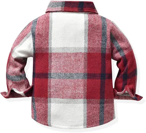 Vista 5 de IBAKOM Chaqueta a cuadros de manga larga con botones para bebés, niños y niñas, trajes de Navidad para otoño e invierno