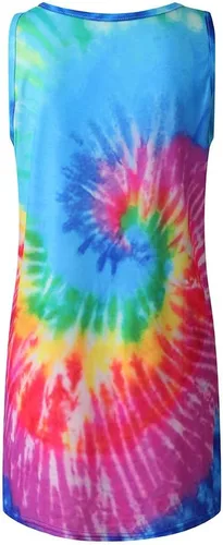 Vista 3 de Kanzd Vestido de mujer con cuello en O sin mangas para mujer, vestido con estampado de lazo