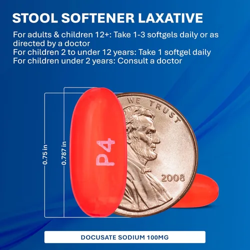 Vista 4 de MAJOR Docusate Sodium 100 mg - Suavizante de heces blandas laxantes para aliviar el estreñimiento - Suavizantes de heces suaves y sin estimulación