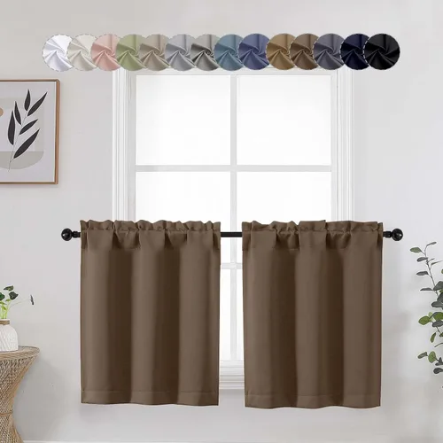 Vista 37 de Aqua Cafe - Juego de 2 paneles de cortinas opacas de 24 pulgadas de largo, con aislamiento térmico suave y sólido, para ventanas de baño, sótano