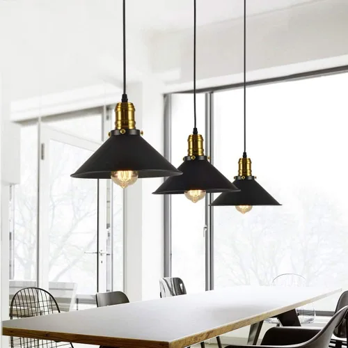 Vista 3 de Adjustable Horn Pendant Light Fixture - Retro Iron Chandelier for Living Room, Restaurant, Café, and Loft Spaces(Diameter: 22cm)
