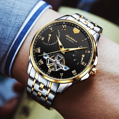 Vista 2 de OLEVS Relojes de pulsera Pro Diver para hombre correa de acero inoxidable de dos tonos impermeables relojes mecánicos automáticos para hombre lujo
