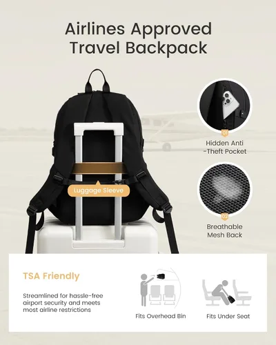 Vista 6 de LOVEVOOK Mochila para laptop para mujeres/hombres con correa de hebilla mejorada para portavasos y bolsillo de malla versátil, Negro, 15,6 pulg.