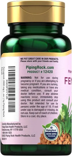 Vista 2 de Piping Rock - Cápsulas de fenogreco para mujeres, 100 píldoras, concentrado de extracto de semilla, suplemento de hierbas, sin OMG, sin gluten