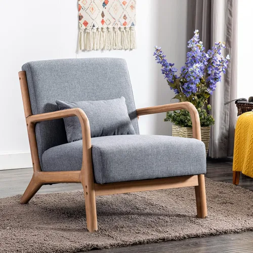 Vista 17 de ANJ ANJHOME Silla moderna de mediados de siglo, estilo Accent, con asiento de tela cómoda para sala de estar con estructura de madera maciza, sillón