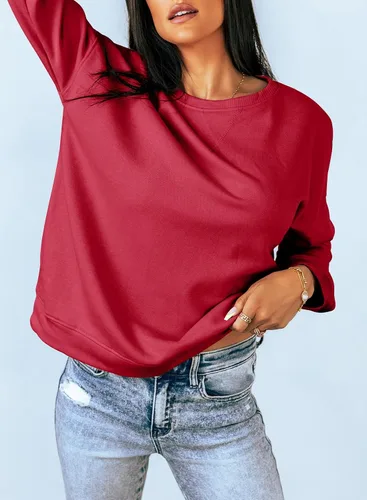 Vista 3 de Dokotoo Sudadera casual con cuello redondo para mujer, holgada, suave, de manga larga