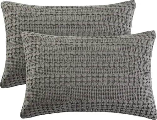 Vista 74 de PHF Fundas de almohada 100% algodón con tejido de gofre de 24 x 24 pulgadas, paquete de 2 fundas cuadradas para decoración elegante del hogar, sin